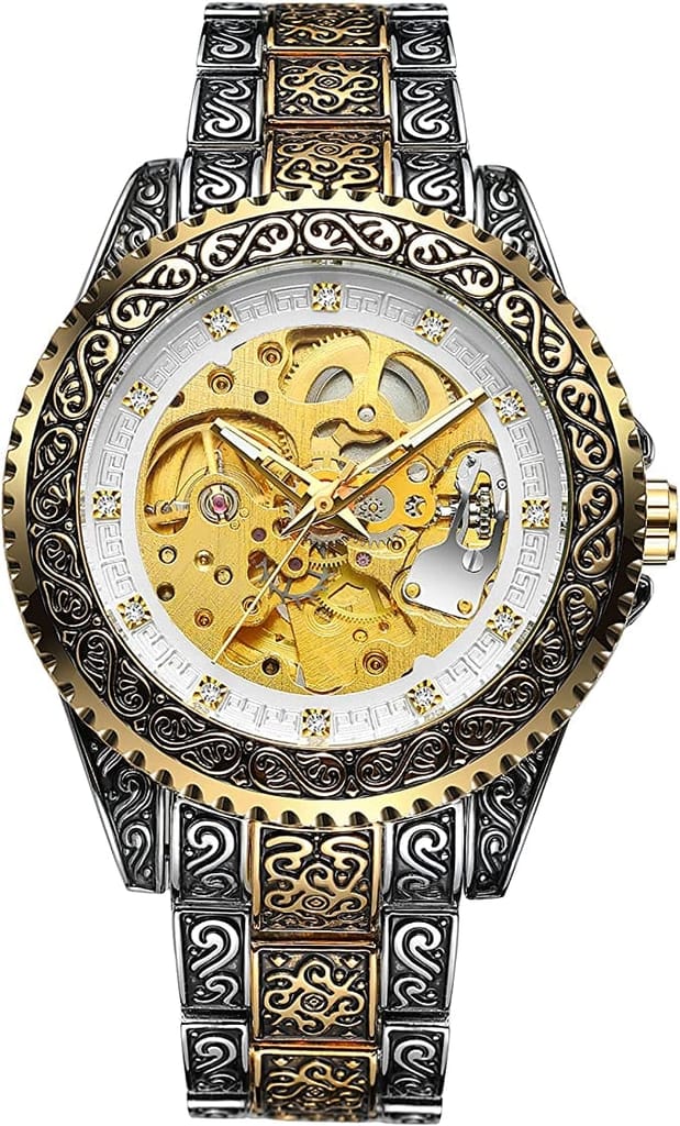 Forsining Série Mystère d'Art Vintage Engraved Rotatable Bezeled Self Winding Automatic Tourbillon Blue Moon Mechanical Stainless Steel Analog Watch - For Men view 2