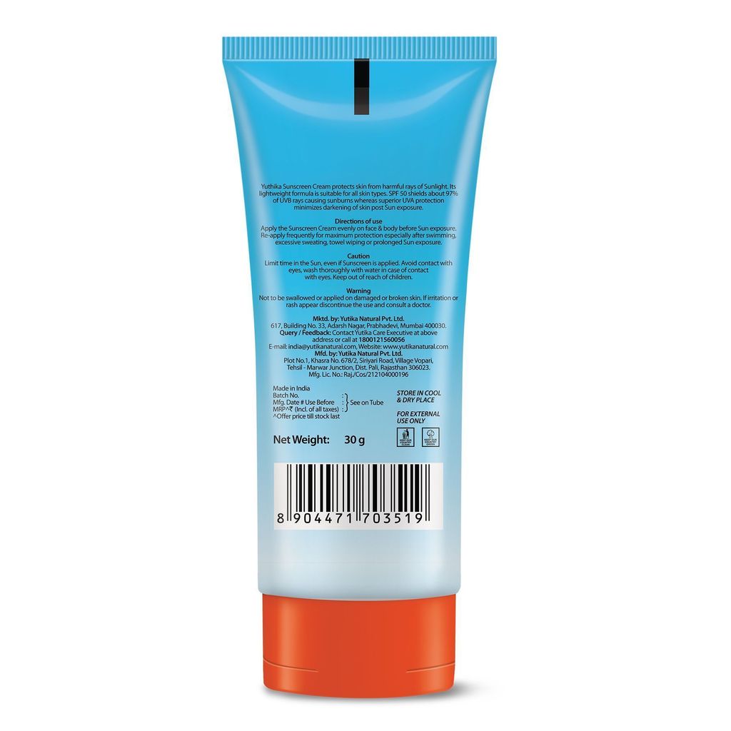 Yuthika Sunscreen SPF 50 PA++++ with UVA & UVB Protection 30g, Dermatologically Tested Sunscreen Cream for Women and Men view 2