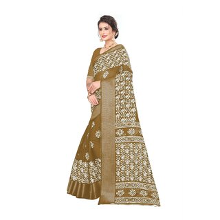 Brown Colour Ethnic Modif Printed Cotton Saree With Blouse Piece view 2