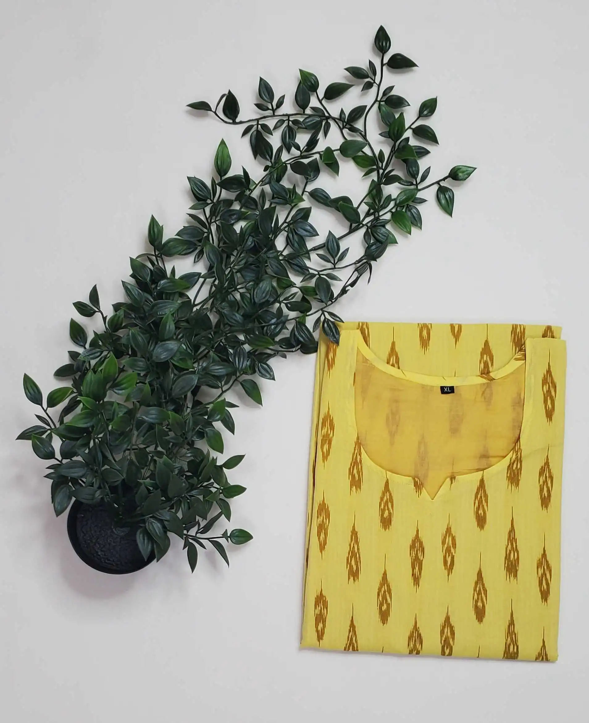Handwoven Sambalpuri Bandhakala Cotton Kurti in Yellow view 2