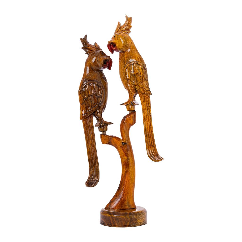 SOWPEACE Handcrafted Wooden Parrot Set “Made for Each Other” showpiece, Premium Artisan Made Tabletop Home Decor for Living R view 2