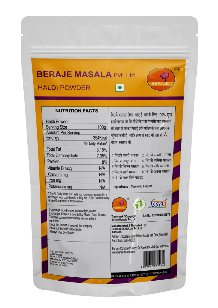 Beraje Masala Organic Turmeric Powder 100g, Haldi Powder view 2