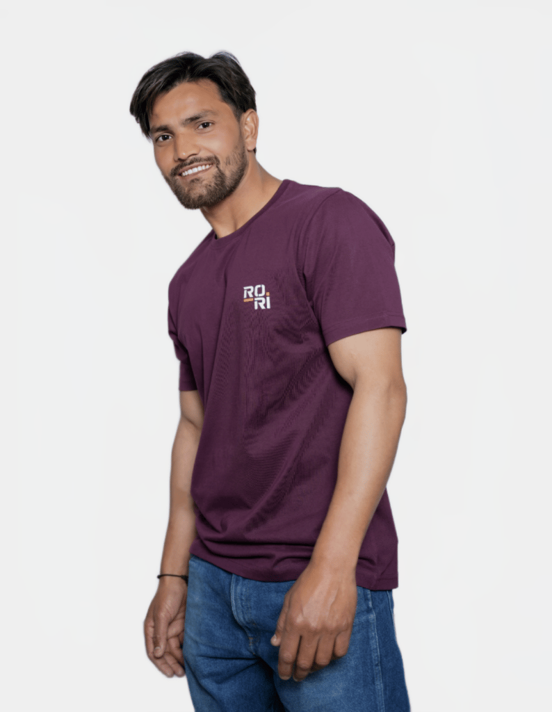 Premium Cotton Men's Classic Series Round Neck Half Sleeve T-Shirt by Rori | Solid Color | Made in India view 2