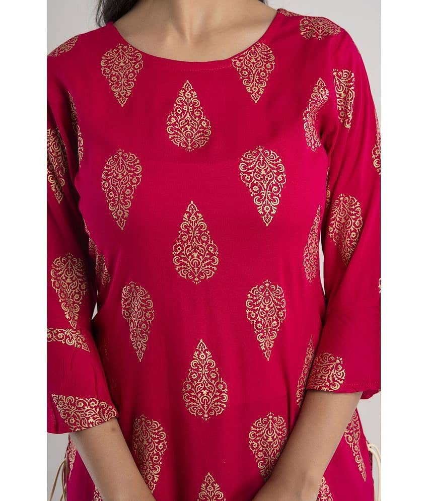 MAUKA - Red Rayon Women's Straight Kurti ( Pack of 1 ) view 2