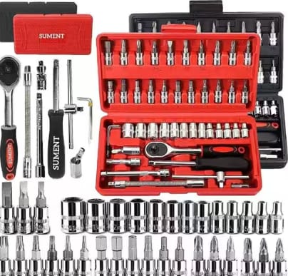 Tool Kit 46 Pieces Drive Socket Set Auto Repair Hand Tool Ratchet Wrench Set, Tools Kit for Automotive Repair, Household, Car & Bicycle Repairs Metric screwdriver Set with Storage Case view 2