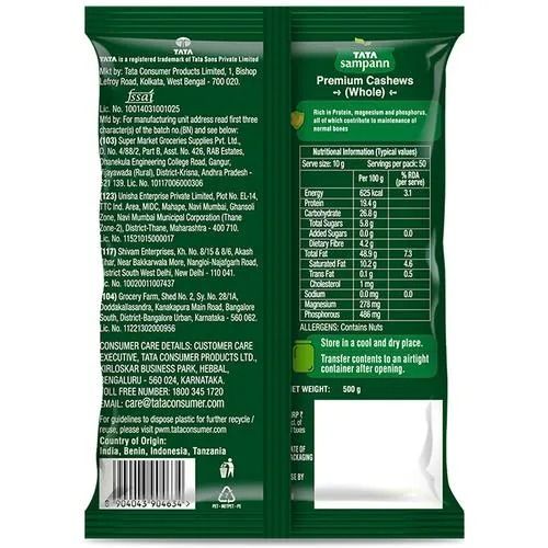 Tata Sampann 100% Pure Premium Cashews - Whole, 500 gm view 2