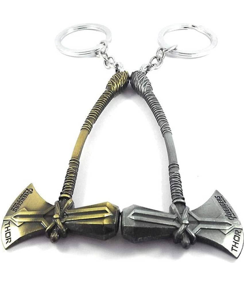 Axe Avengers Infinity War 3 Thor Stormbreaker Hammer Antique Silver & Gold Metal Keychain(Set Of 2) view 2