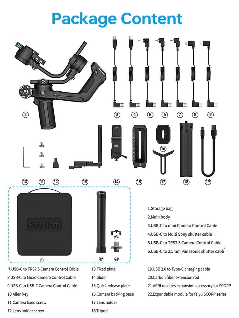 FEIYU TECH SCORP 2 Kit Camera Gimbal Stabilizer,Built-In AI Tracker,Vertical Shooting For Reels & Shorts,Touch Screen,Max 2.5Kgs,Fits Sony/Canon/Nikon/Fujifilm Mirrorless & DSLR Camera, Black view 2