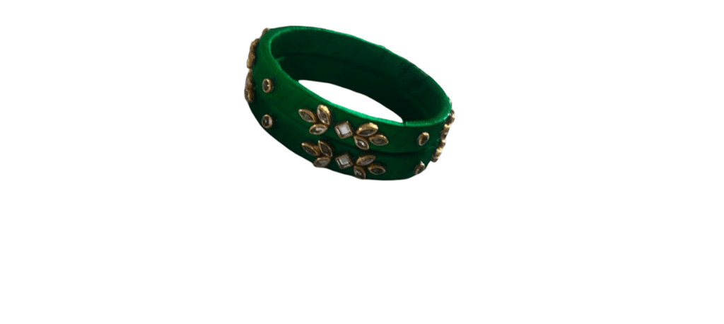 Elegant Green Thread & Kundan Bangle Set for Women (Pair) view 2