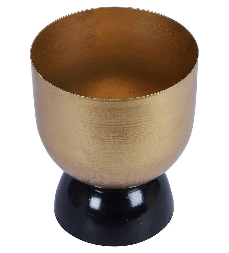 Black & Gold Double Layer Hammered Apple Planter Set of 2 view 2