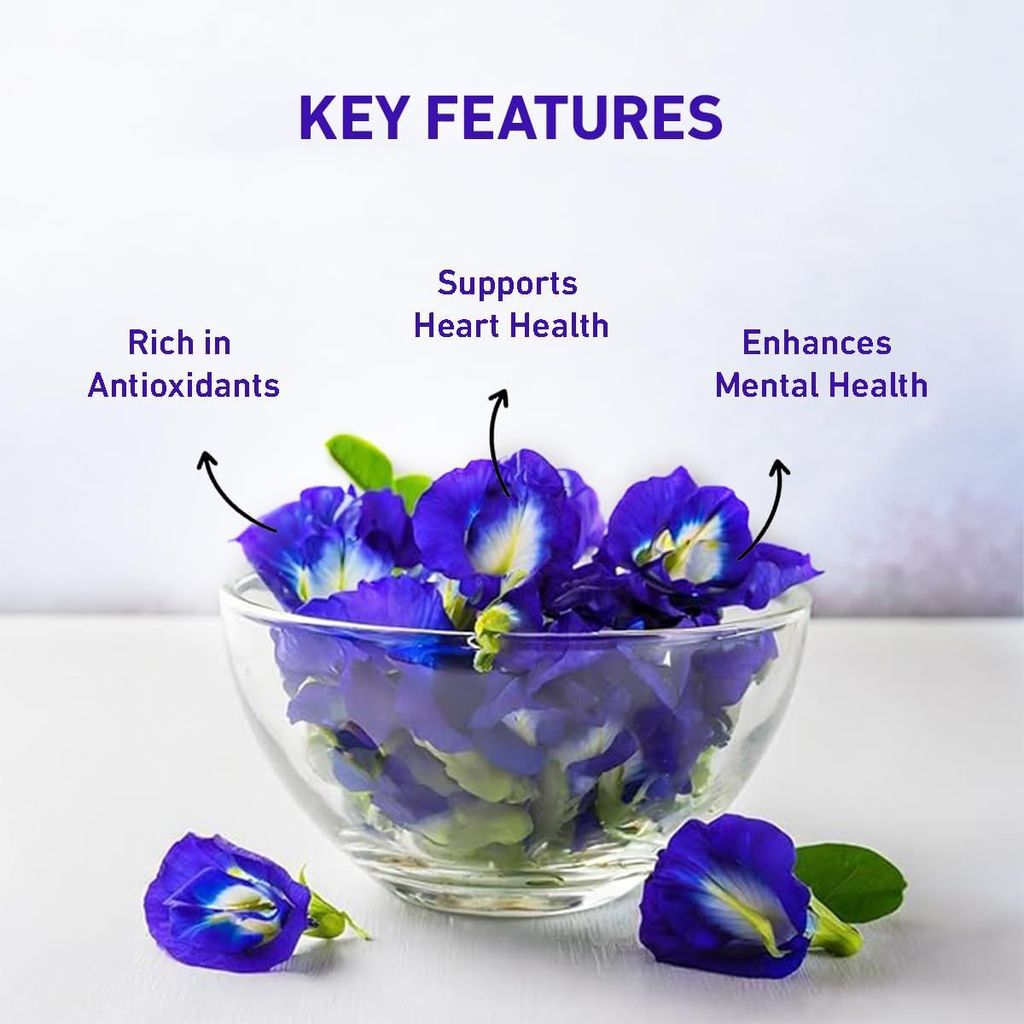 Golden Tips Amethyst Shimmer Pure Butterfly Pea Petals Infusion Blue Tea, Dried Butterfly Pea Flower, Premium Zipper (100gm-50 cups) view 2