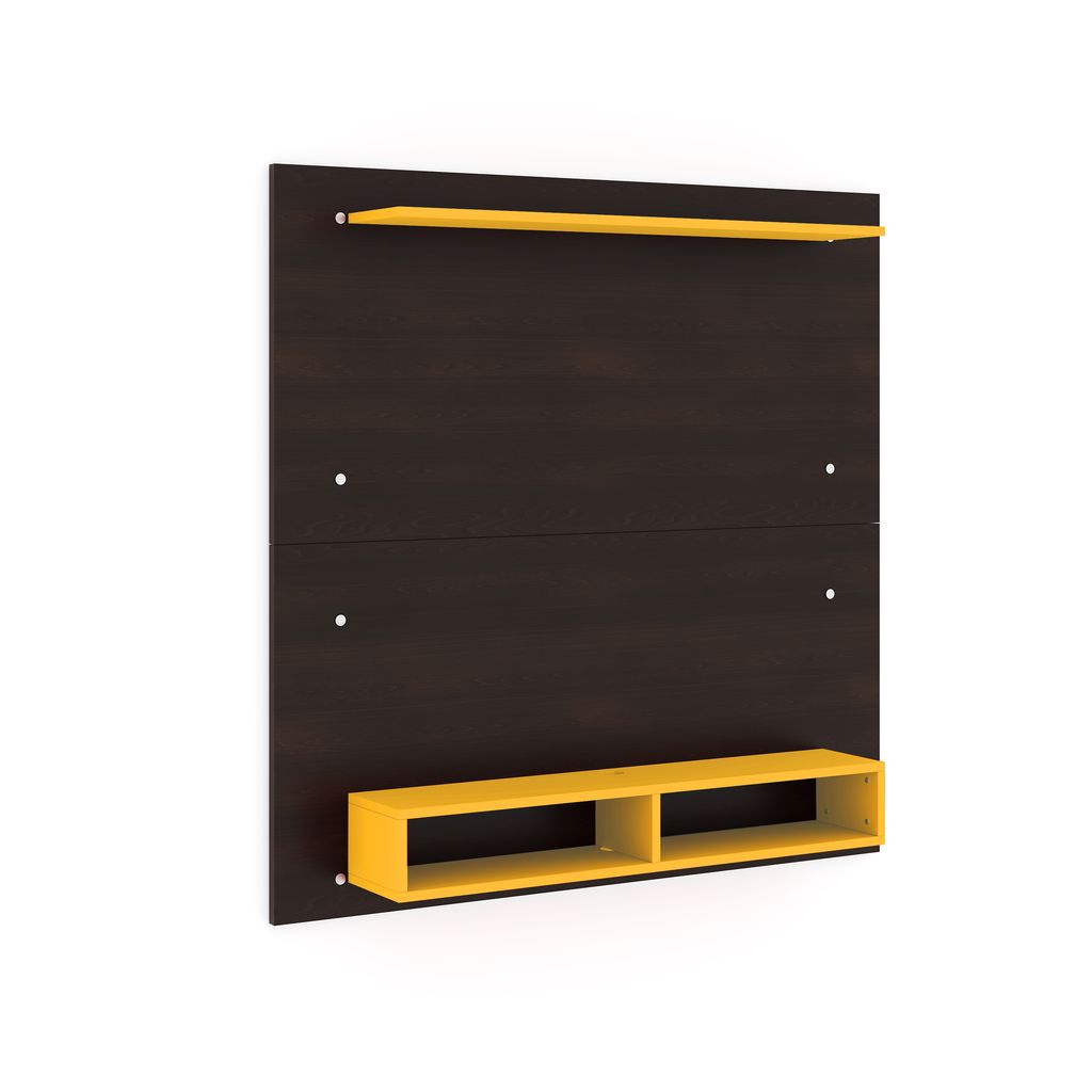 Shri Koorma Modern Brown and Yellow Wall-Mounted TV Unit with Shelving Suitable for 50 Inch TV view 2