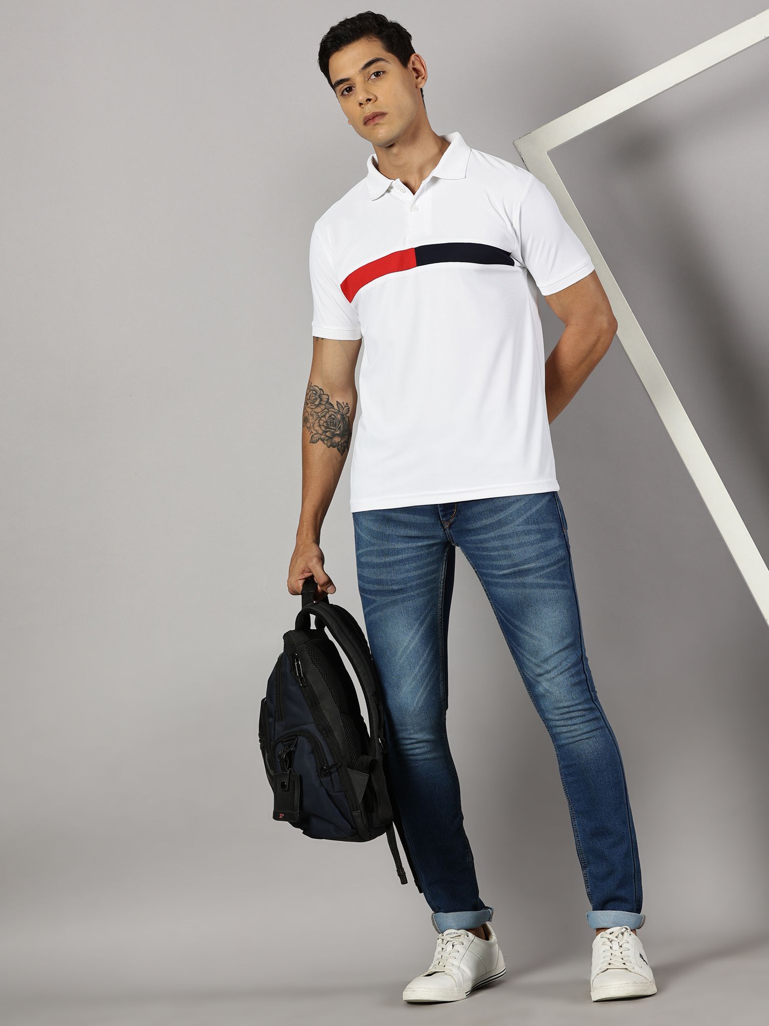Dry-fit White Striped Polo view 2