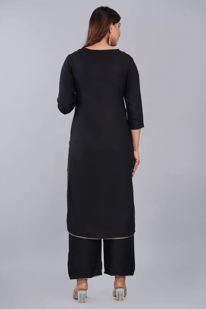 MANMAYEE Women's Chanderi Rayon Straight Kurti With Pant & Chiffon Dupatta | Chanderi Kurti Set view 2