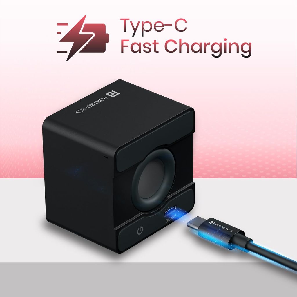 Portronics Nugget 3W Mini Pocket Bluetooth Speaker with Upto 4 Hours Playtime, HD Sound, Bluetooth 5.4V, Mini Speaker, Strong Lanyard, Light Weight, Type C Fast Charging(Black) view 2