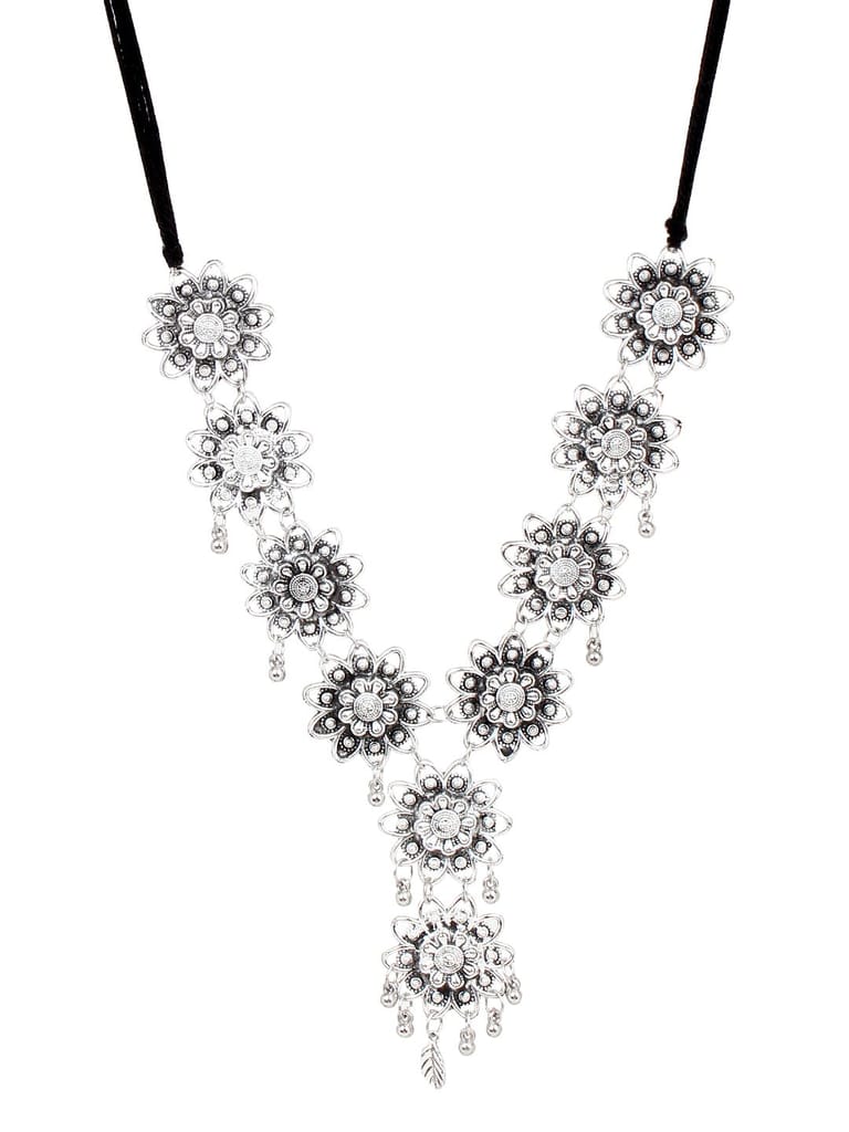 Cardinal Oxidized Silver Color Floral Necklace Set view 2