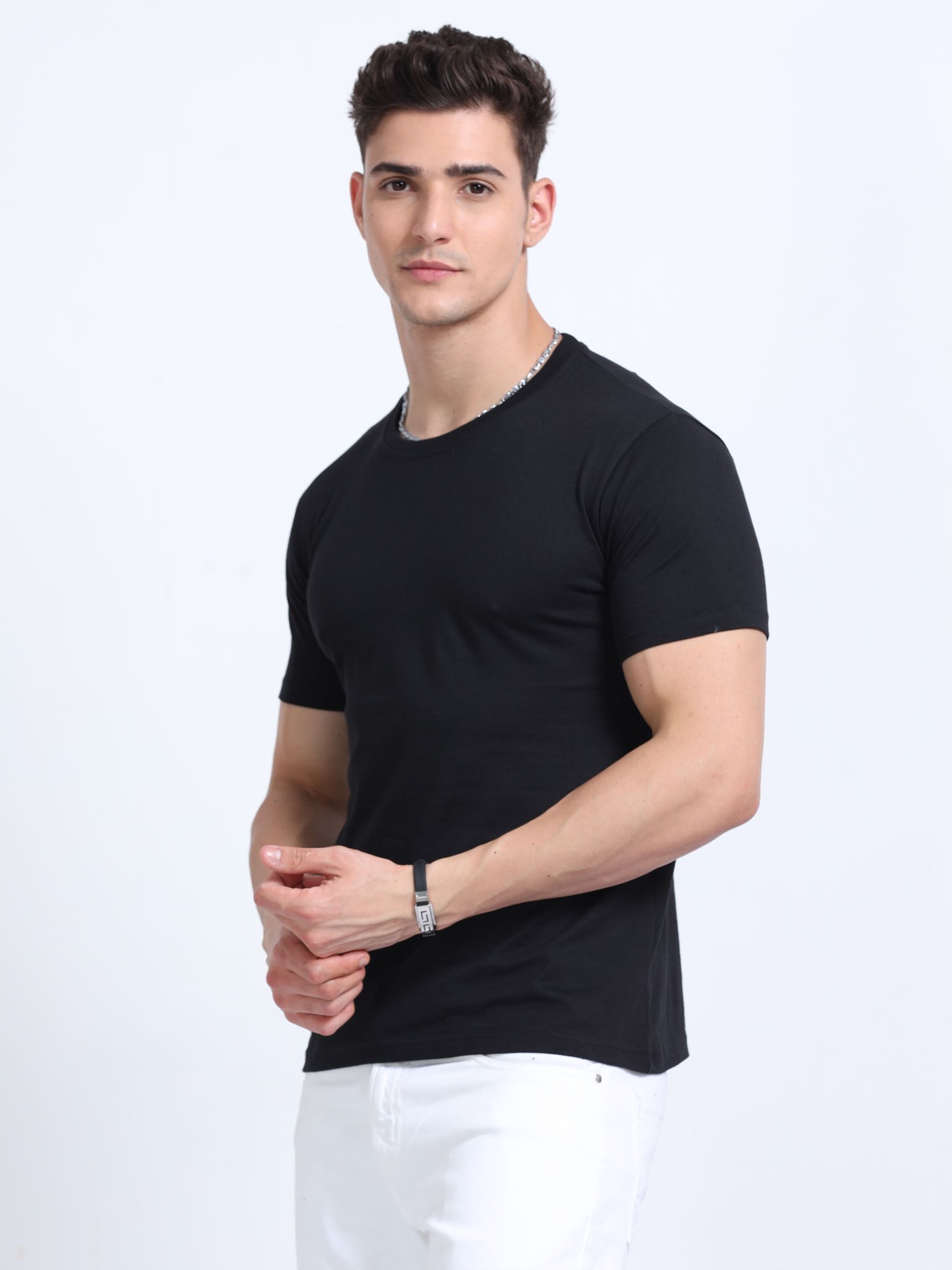 Cotton T-Shirt | Ultrafine Single Jersey | 180 GSM | Biowashed | Eco-Friendly | 100% cotton | Plain tshirt | Black Colour | Size - L (42 Chest / 28 length ) view 2