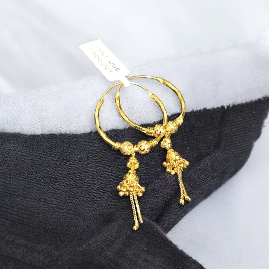 Traditional Gold-Toned Hoop Earrings with Bell Danglers Ethnic Jhumka Style Amarji Imitation Jewellery