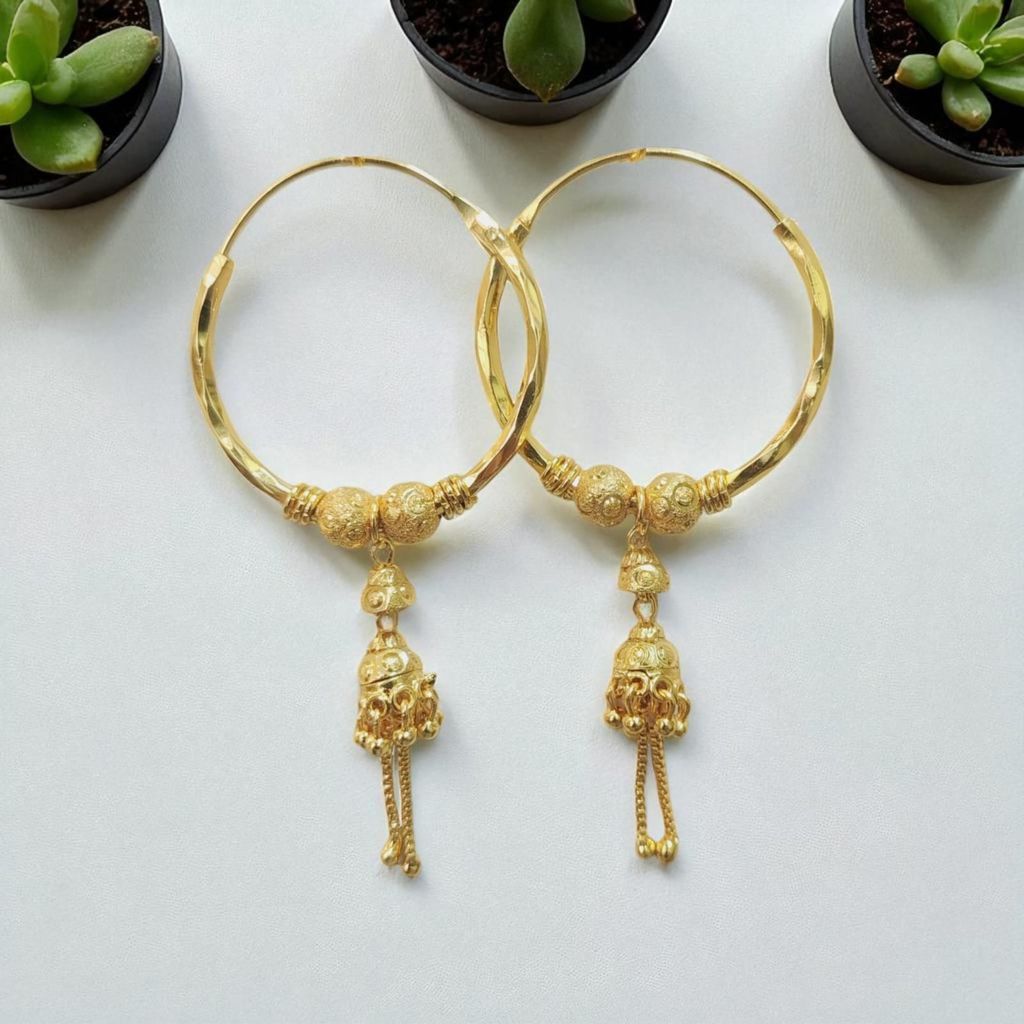 Traditional Gold-Toned Hoop Earrings with Bell Danglers Ethnic Jhumka Style Amarji Imitation Jewellery view 2