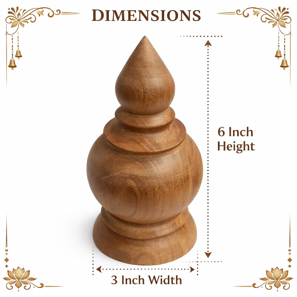 Unpolished Wooden Temple Kalash for Top – 3 Inch Width × 6 Inch Height – Big Size – Handcrafted Pooja Mandir Kalash for Home – Mandir Kalash Top – कलश view 2