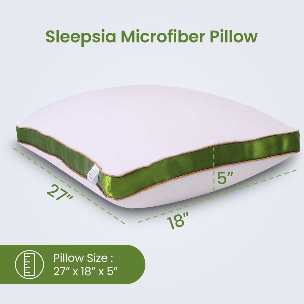 Sleepsia Microfiber Bed Pillow for Sleeping - Down Alternative Ultrasoft Cotton Washable Pillow with Satin Gusset- Queen (Green, Pack of 1) view 2