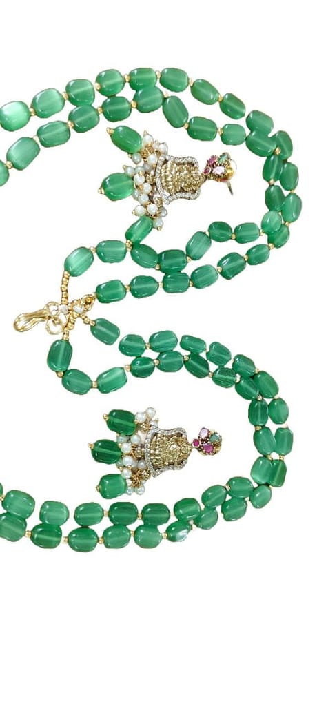 Green Stone Necklace Set with Lakshmi Pendant view 2