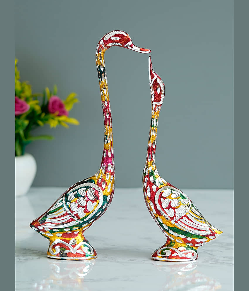 eCraftIndia Set of 2 Pink & Green Textured Kissing Swan Couple Handcrafted Figurine view 2