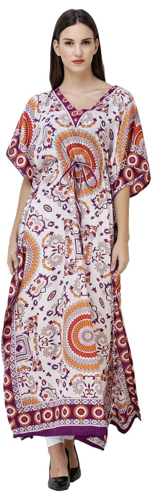 Royal-Lilac Long Printed Kaftan with Waist Sash view 2