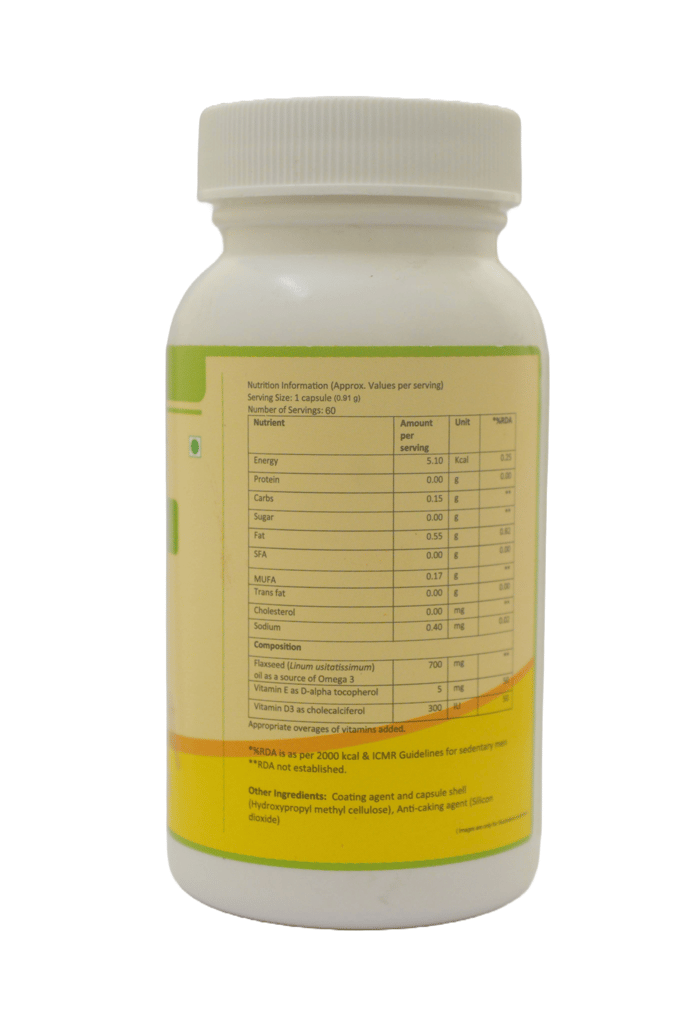Spicetein Omega 3 with Vitamin D3 & Vitamin E Flaxseed Oil Capsules - 60 N Veg No Gelatine Capsules view 2