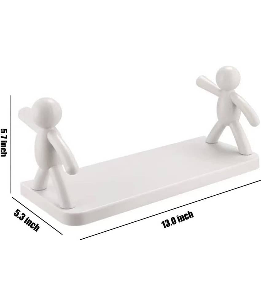 BLUE HOME AND KITCHEN Plastic Self Adhesive Wall Mounted Human Figure Plastic Bathroom Shelf White view 2