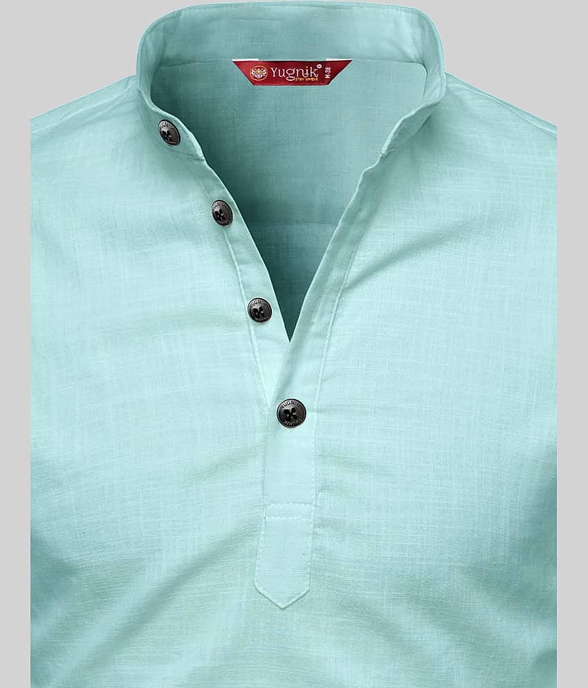 Yugnik Lime Green Cotton Men's Shirt Style Kurta ( Pack of 2 ) view 2
