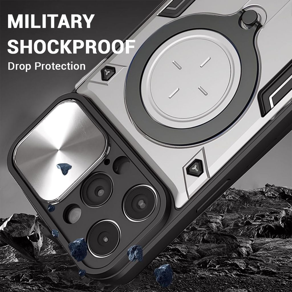 LIRAMARK Back Cover Case Compatible with iPhone 15 Pro Max (6.7 inch) with Stand & Slider Camera Military Grade Drop Protection view 2