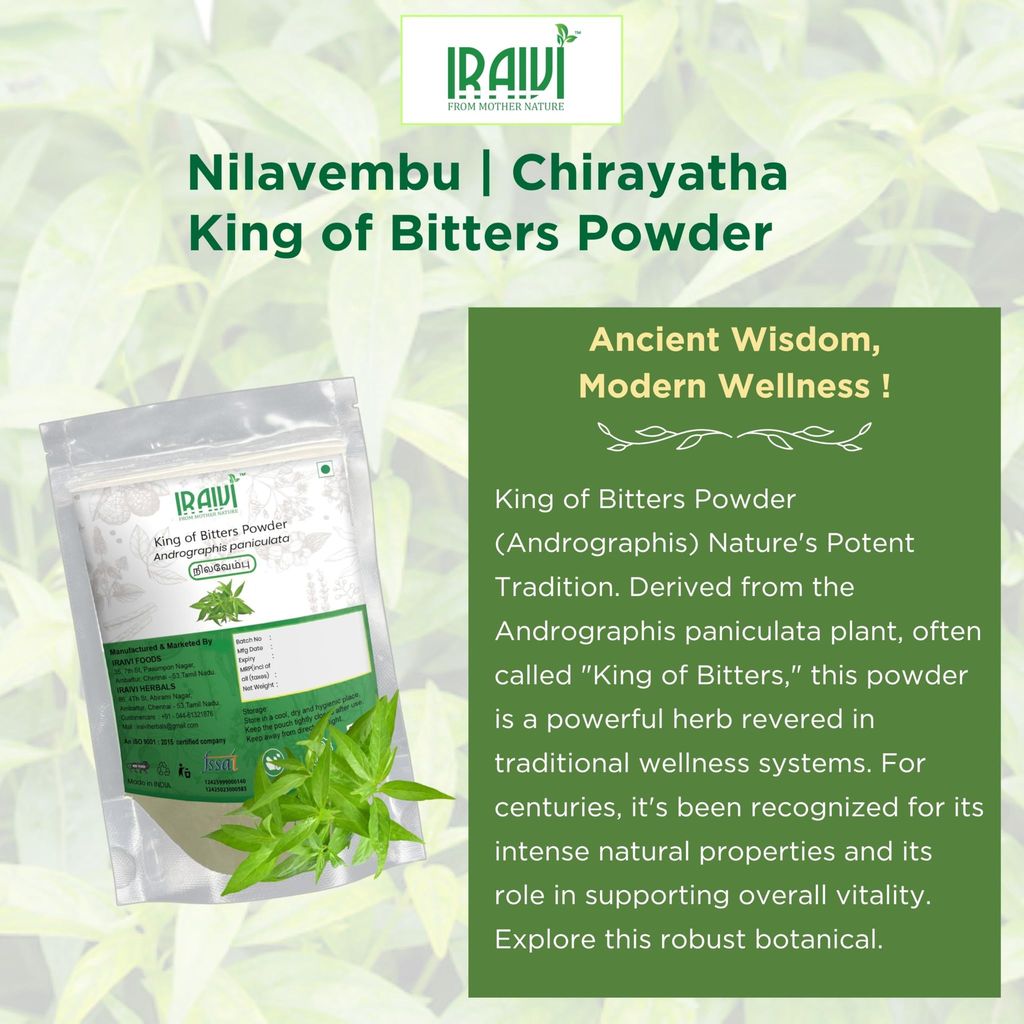 IRAIVI Premium King of Bitters Powder 200g | Nilavembu | Chirayatha | Kalmegh | Andrographis | IMMUNE SUPPORT & DETOX |100% Pure Natural Herb | Supports General Vitality & Natural Responses view 2