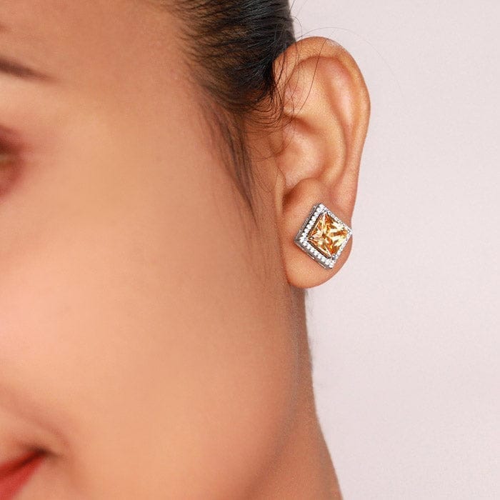 Silver Champagne Crystal Square Studs view 2