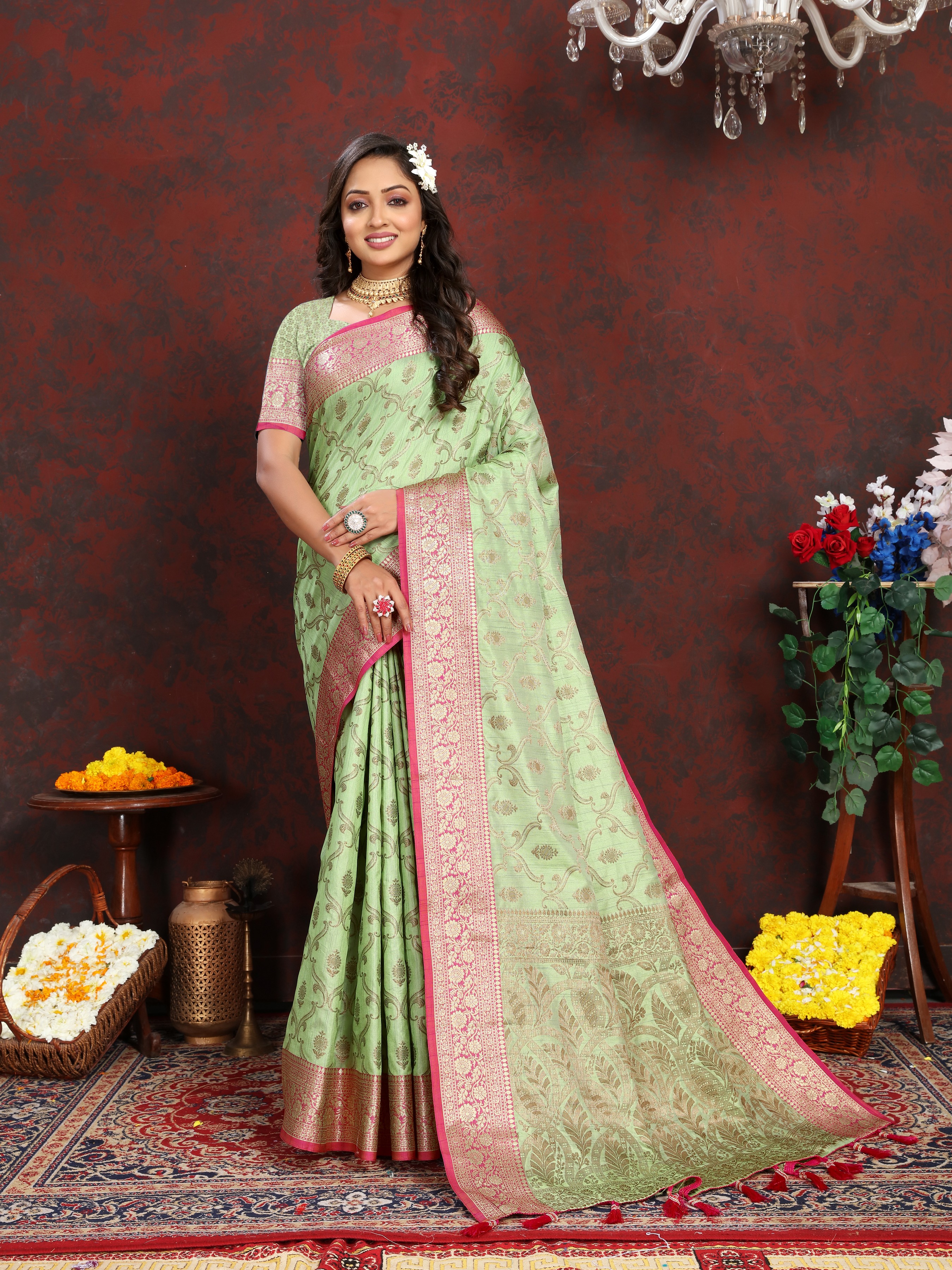 Soft katan silk saree with zari weawing design... view 2