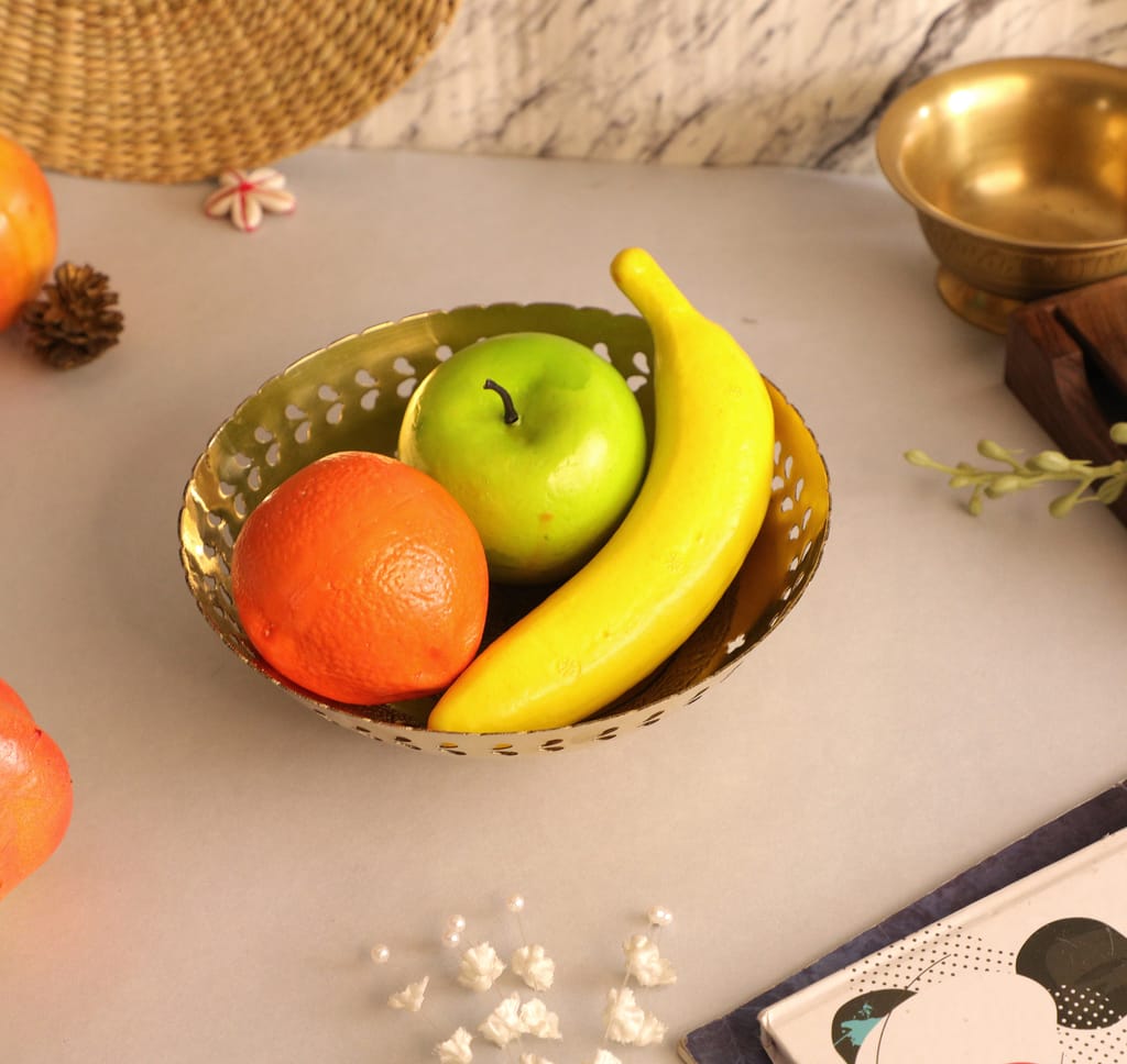 BulkySanta Brass Fruit Bowl with Hand Engraved Design (Size - 7 inches Approx.) (Brass) view 2