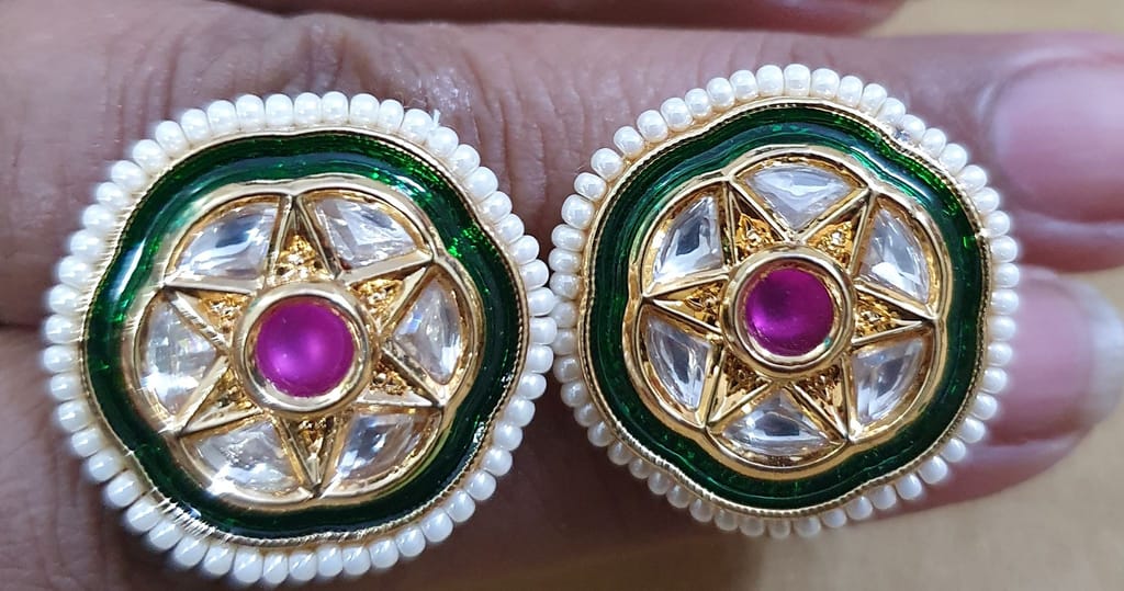 Kundan with moti work and stones beautiful Studs Earrings view 2
