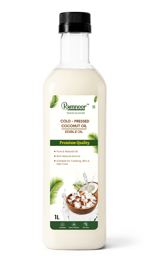 Ramnoor Pure Organic Cold Pressed Virgin Coconut Oil 1L | Unrefined | Natural Aroma | Multipurpose Coconut Oil