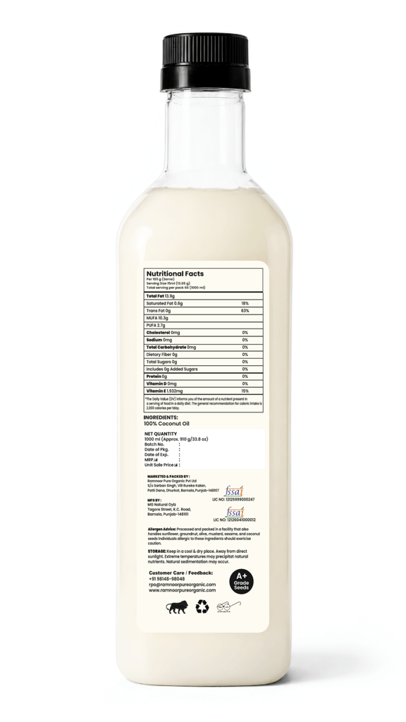 Ramnoor Pure Organic Cold Pressed Virgin Coconut Oil 1L | Unrefined | Natural Aroma | Multipurpose Coconut Oil view 2