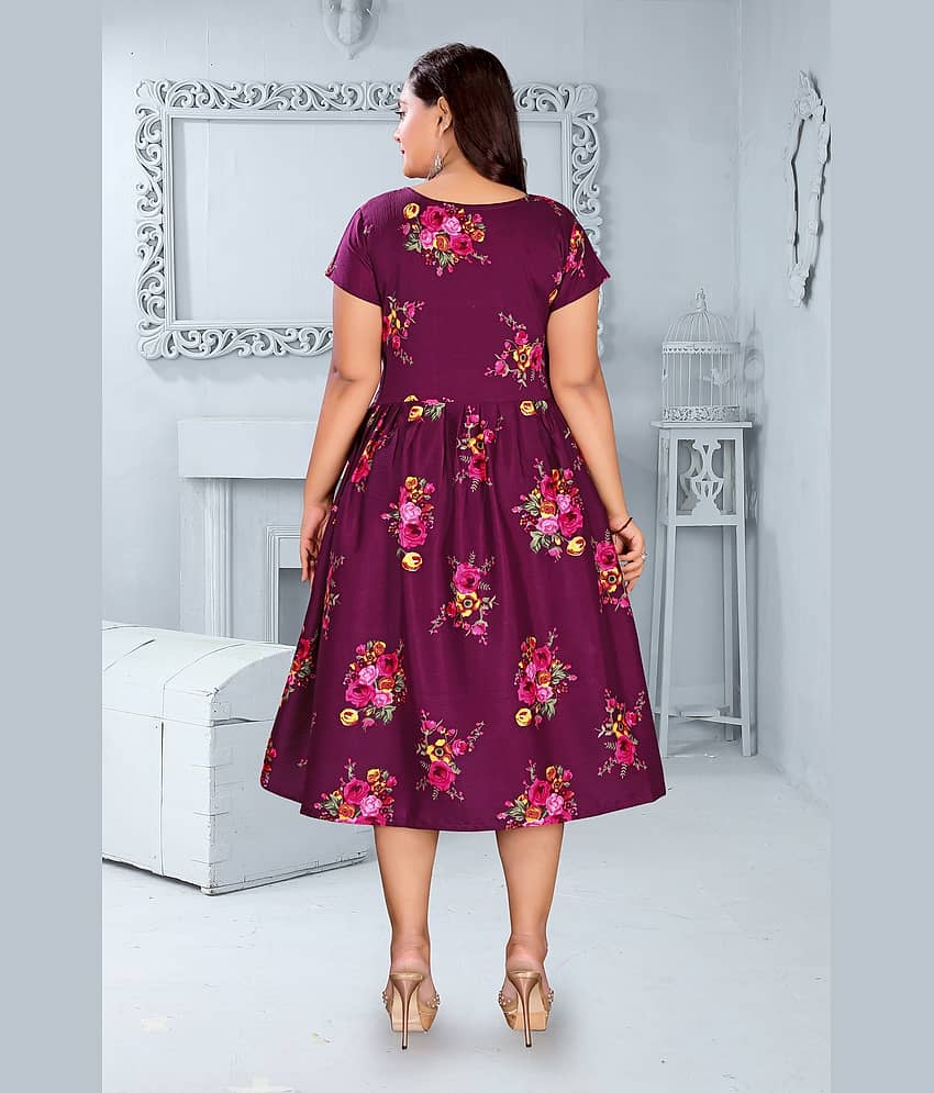 RIAANA Women Georgette Printed Anarkali Kurti ( Purple ) view 2