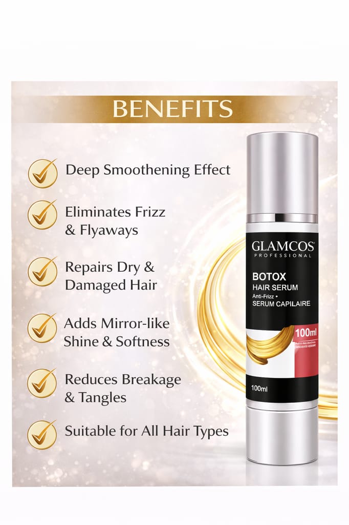 Glamcos Professional Botox Hair Serum | Anti-Frizz, Smoothening & Repair | Restores Damaged Hair | Salon Finish Shine view 2