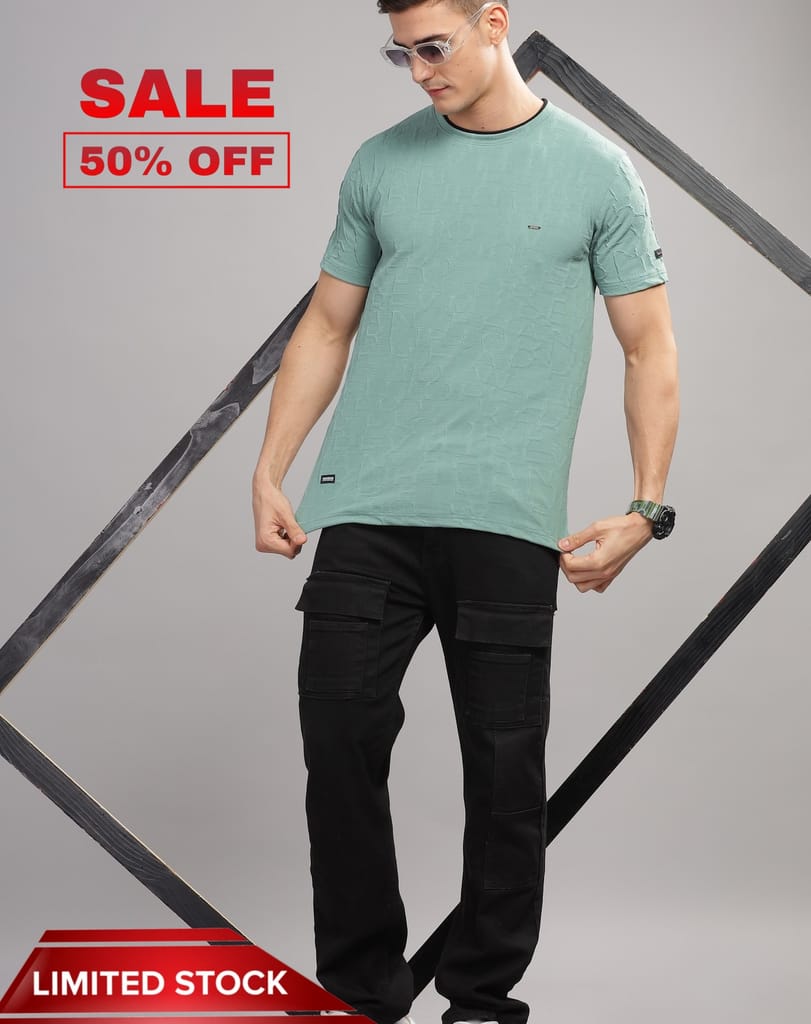Men Solid Round Neck Poly Cotton Blue T-Shirt