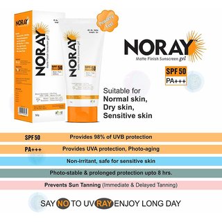 Noray Matte Finish Broad Spectrum Sunscreen Gel, Spf-50, Pa+++ With Anti Tan Effect - 50G. view 2