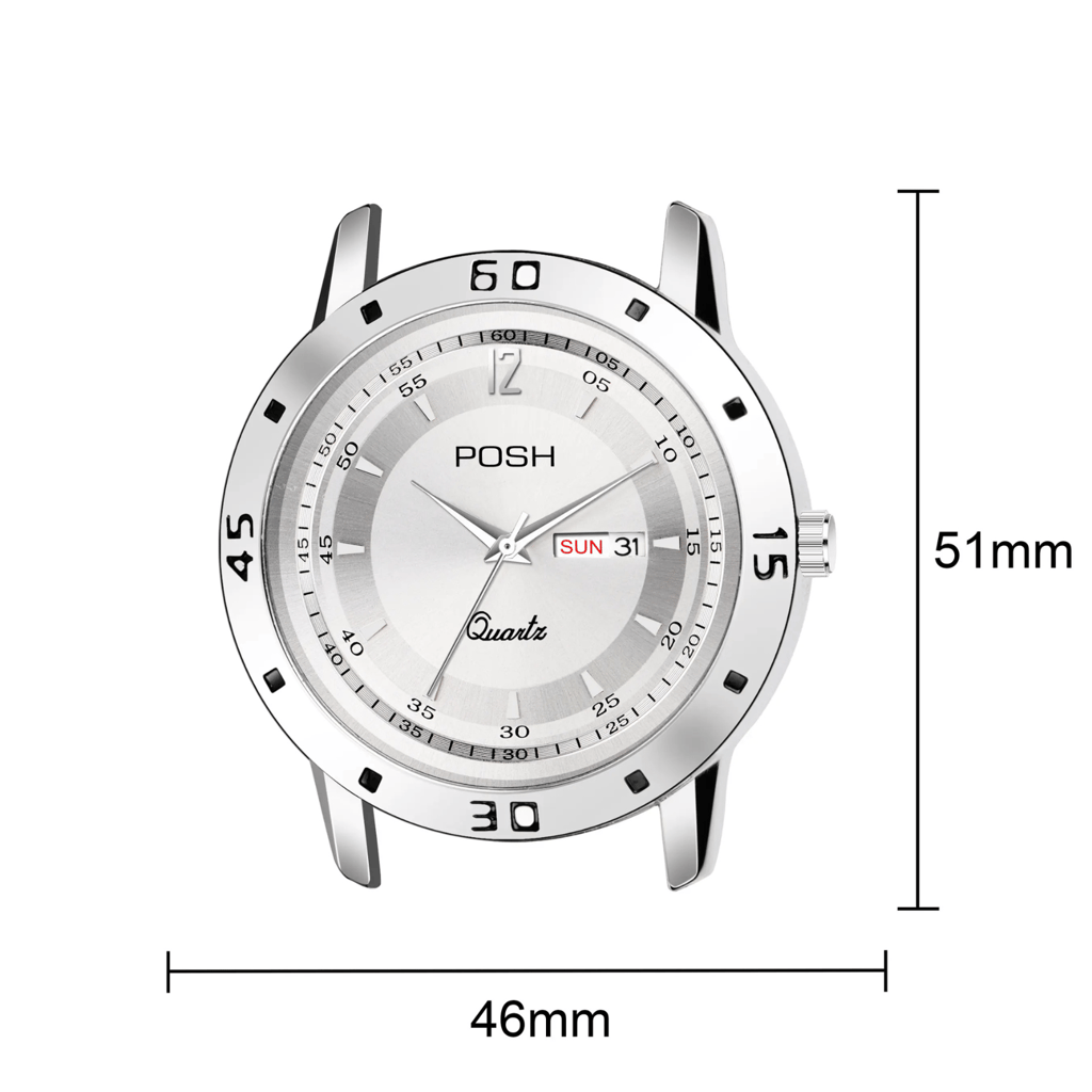 Wektu/POSH Premium Luxury Silver Watch with Engraved Detail view 2