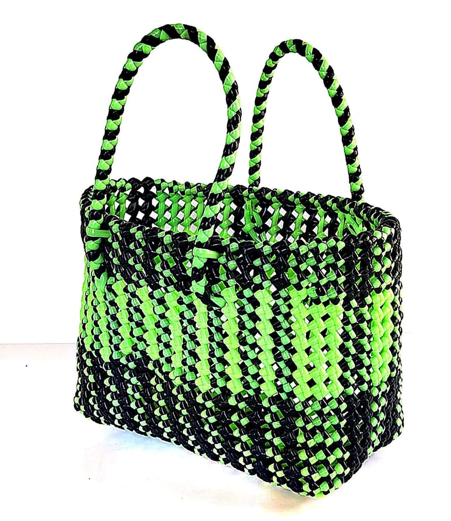 Green and Black Handwoven vegitable market Tote Bag view 2