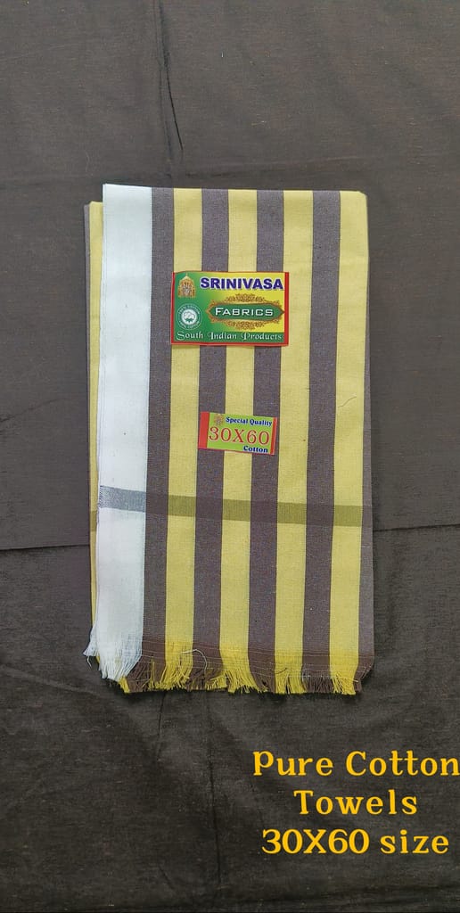 Yellow & Grey Striped Cotton Lungi Dhoti Fabric 30x60 Inches view 2