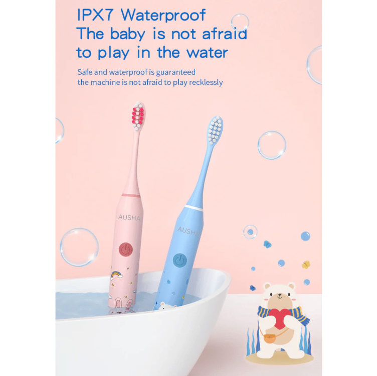 AUSHA Kids Sonic Electric Toothbrush White Giraffe, 5 Modes, 2-Min Timer, USB, IPX7, 4 Soft DuPont Heads view 2
