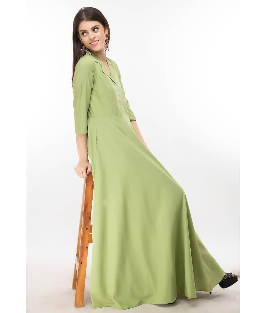 Rudrakriti Women Crepe Solid A-line Dress ( Green ) view 2