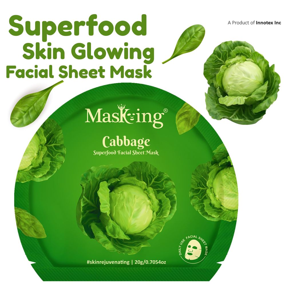 Superfood Cabbage facial sheet mask for glowing Skin and Hydrating, Pack of 4 view 2