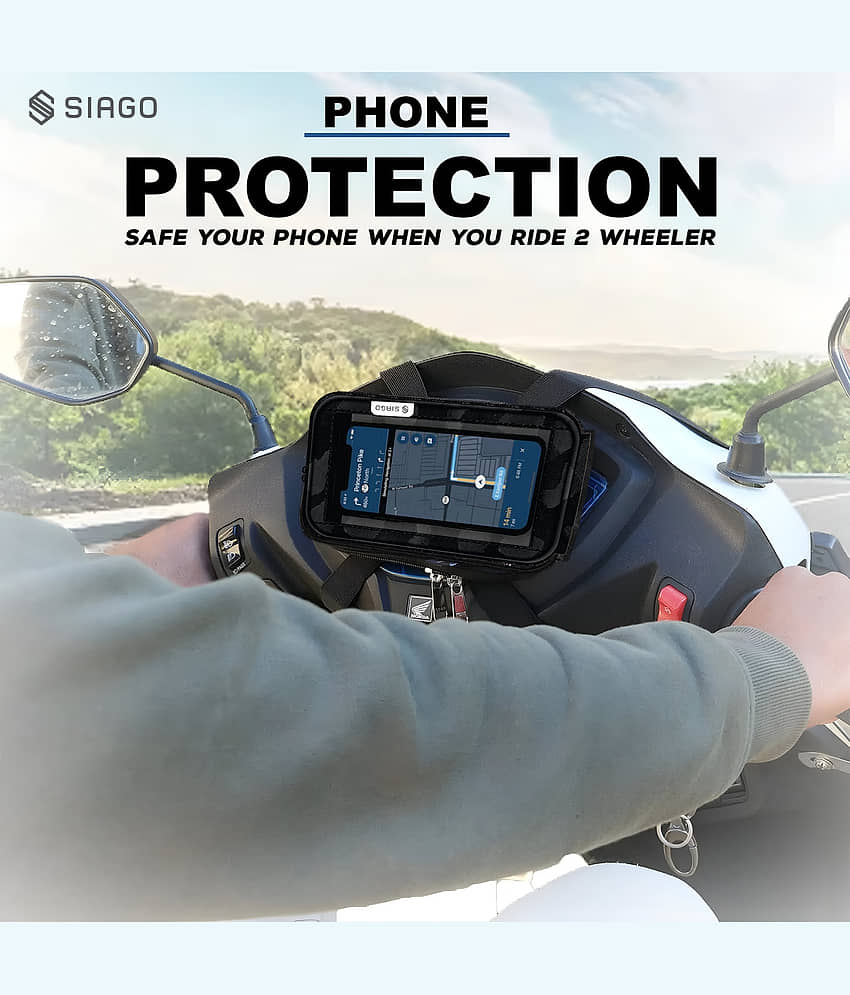 SIAGO SIA11 Premium Mobile Holder for Scooty - Universal Fit | Activa Mobile Holder for Scooter | Water-Resistant Pouch Black view 2